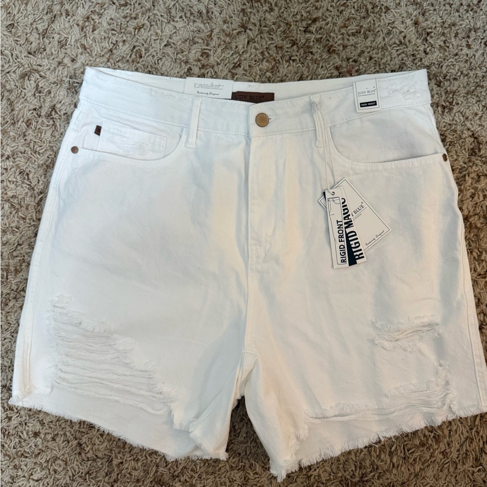 Judy Blue White Jean Shorts Distressed Design